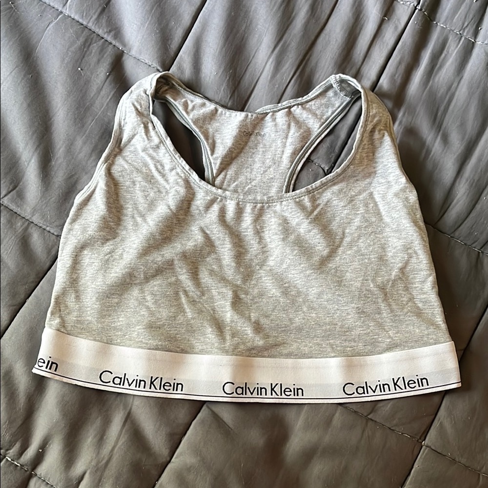 Calvin Klein Gray Racerback Sports Bra with Signature Band